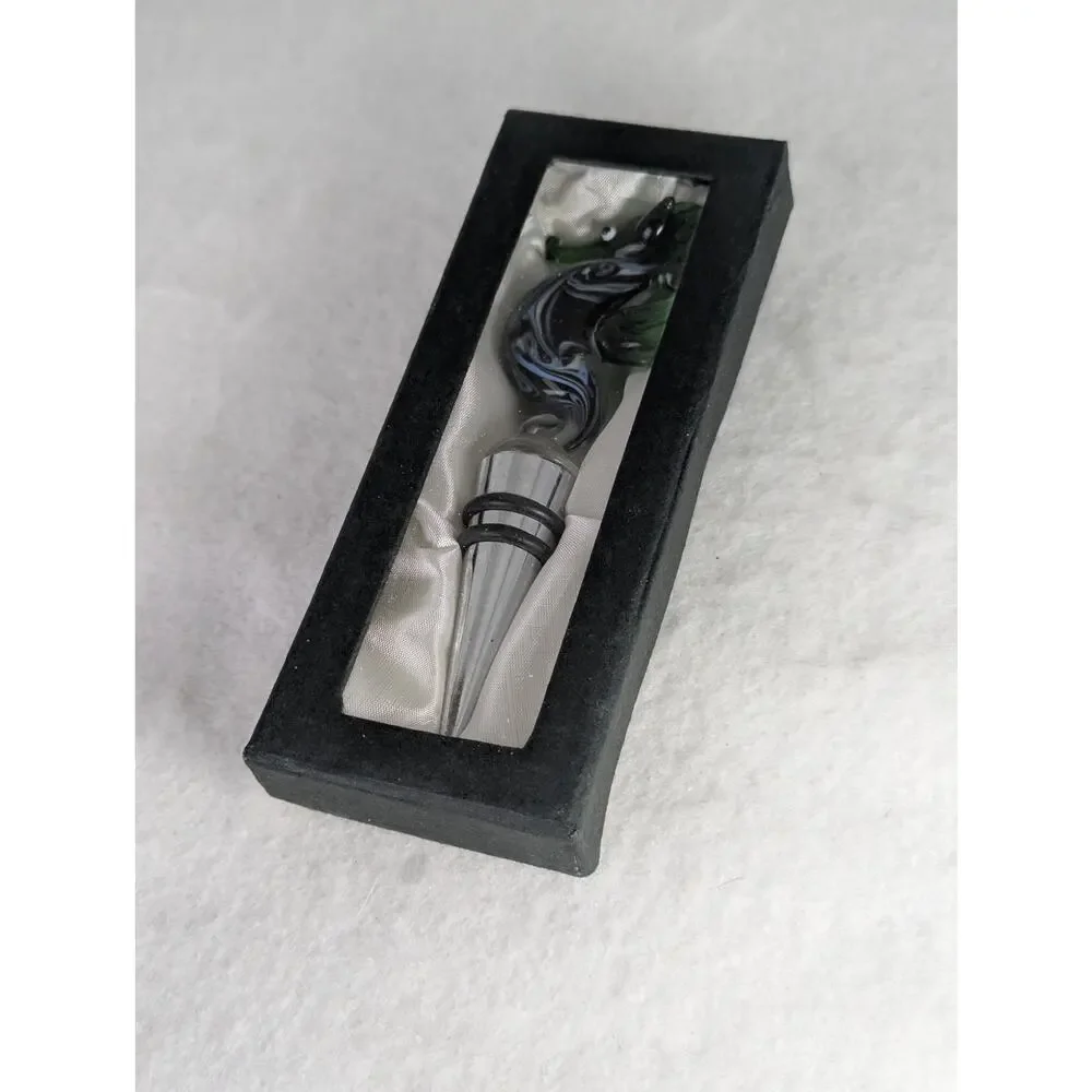 Glass bottle stopper sea horse NIB HandmadeFits most wine bottles Blown Glass